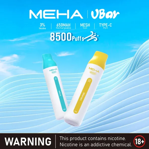 2d4b8760841be472769eae0cb0c858b8.webp MEHA VBar 魅嗨 小白條 8500口 拋棄式電子煙|冰爽水果系列清涼入喉 3% 尼古丁鹽黃金配方 650mAh 大電量可充電設計