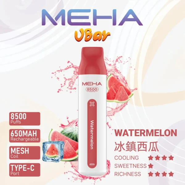 7784141f32d122351762af7166b7f5fa.webp MEHA VBar 魅嗨 小白條 8500口 拋棄式電子煙|冰爽水果系列清涼入喉 3% 尼古丁鹽黃金配方 650mAh 大電量可充電設計