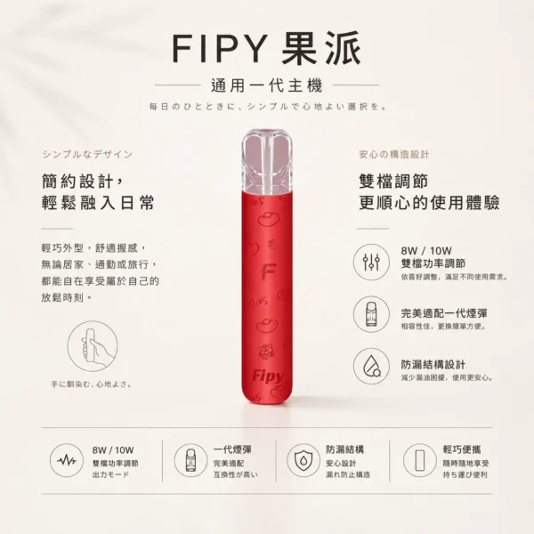【買6送1】Fipy 果派 HP2 一代通用主機｜防漏結構設計 8W/10W 雙檔功率 高質感纖薄機身 完美適配一代煙彈