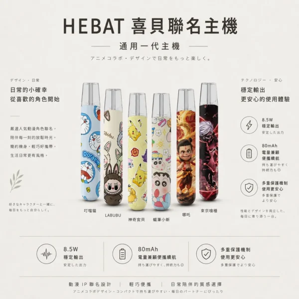 Hebat 喜貝 Labubu 聯名 一代通用主機｜8.5W穩定輸出 金屬細膩觸感 380mAh大電量 Type-C快充 完美適配一代通用煙彈