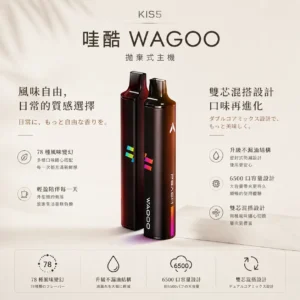 WAGOO 哇酷 KIS5 6500口 拋棄式電子煙｜升級不漏油結構 順滑擊喉感 雙芯磁吸混搭 78種風味變幻