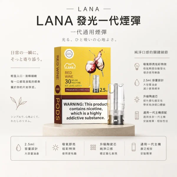ChatGPT-Image-2026年8月23日-下午04_53_19.webp LANA 一代通用煙彈|吸氣即亮炫彩特效 2.5ml三顆裝大容量 升級陶瓷芯純淨口感 通用一代主機