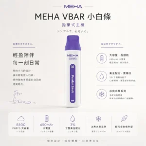 MEHA VBar 魅嗨 小白條 8500口 拋棄式電子煙｜冰爽水果系列清涼入喉 3% 尼古丁鹽黃金配方 650mAh 大電量可充電設計