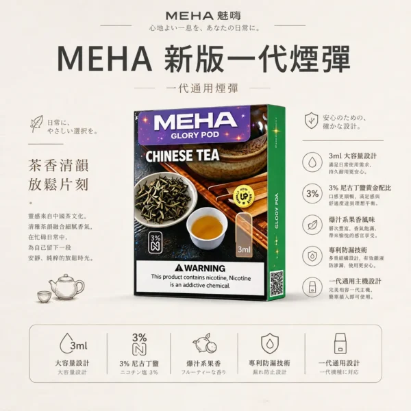 ChatGPT-Image-2026年8月23日-下午07_50_24.webp MEHA 魅嗨 一代通用煙彈|大容量3ml巨量裝 爆汁系果香 3%尼古丁鹽 專利防漏技術 通用一代主機