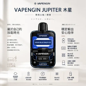 ChatGPT-Image-2026年8月25日-下午10_54_16.webp VAPENGIN JUPITER 木星 6500口 拋棄式電子煙|智能 LED 螢幕電力監控 650mAh 可充電長效續航 Mesh 芯穩定輸出 含主機+煙彈