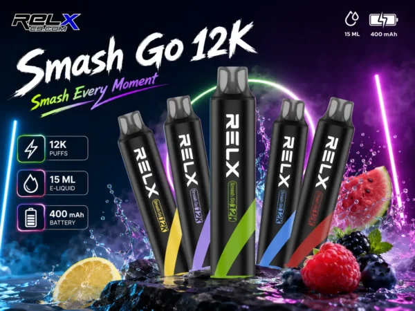 ChatGPT-Image-2026年8月31日-上午04_15_34.webp RELX Smash Go 12000口 拋棄式電子煙|獨家防乾燒技術 15ml澎湃大容量 3%-5%尼古丁鹽爆爽擊喉 400mAh穩壓續航