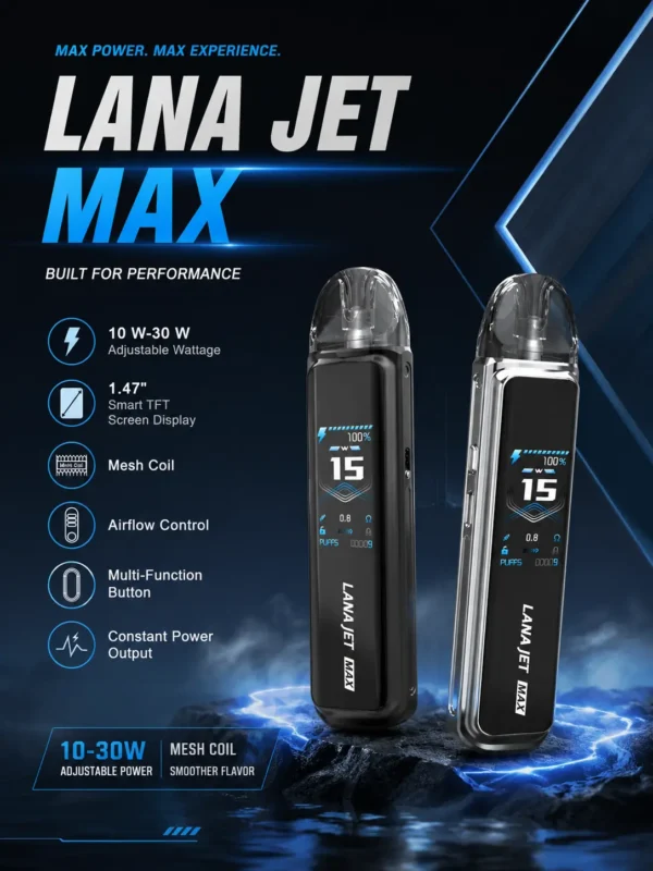 【買1贈煙油】LANA / ILIA-JETMAX 聯名 側注油主機套裝｜1.47吋彩色大螢幕 1200mAh戰鬥續航 可調氣流系統 通用小煙煙油