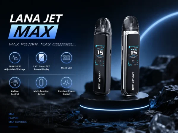 【買1贈煙油】LANA / ILIA-JETMAX 聯名 側注油主機套裝｜1.47吋彩色大螢幕 1200mAh戰鬥續航 可調氣流系統 通用小煙煙油