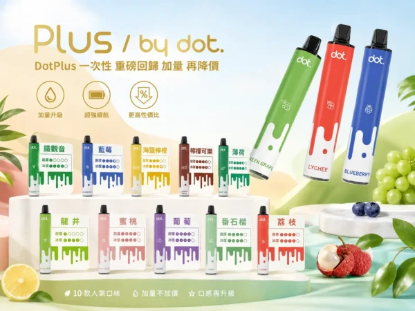 DOT PLUS 佩特里 8000口 抛棄式電子煙｜冰感水果系列清爽入喉 Mesh 網狀霧化芯穩定輸出 可充電式拋棄式設計
