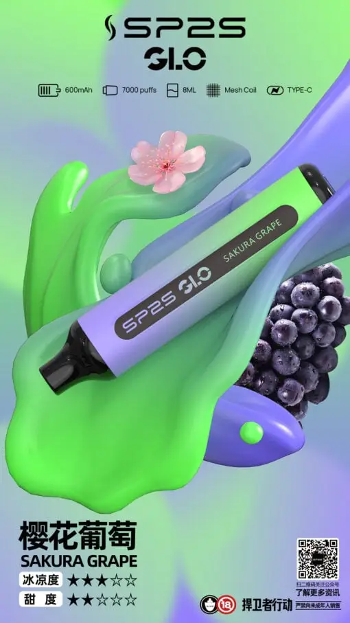 DM_20250516180412_011.webp SP2S GLO 7000口 拋棄式電子煙|8ml巨量煙油續航 支援Type-C高效快充 30mg尼古丁鹽 Mesh霧化核心
