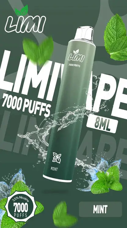 LIMI 7000口 拋棄式電子煙｜3.5% 尼古丁鹽強勁擊喉 冰感水果系列清涼入喉 吸氣發光 LED燈條 650mAh可充電