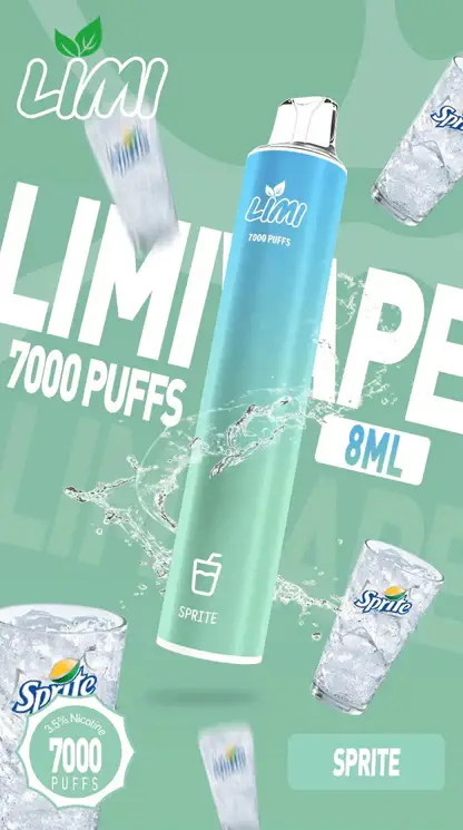 LIMI 7000口 拋棄式電子煙｜3.5% 尼古丁鹽強勁擊喉 冰感水果系列清涼入喉 吸氣發光 LED燈條 650mAh可充電
