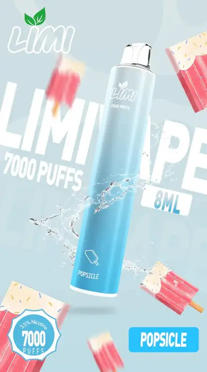 LIMI 7000口 拋棄式電子煙｜3.5% 尼古丁鹽強勁擊喉 冰感水果系列清涼入喉 吸氣發光 LED燈條 650mAh可充電