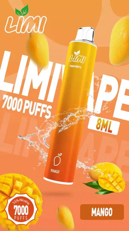LIMI 7000口 拋棄式電子煙｜3.5% 尼古丁鹽強勁擊喉 冰感水果系列清涼入喉 吸氣發光 LED燈條 650mAh可充電