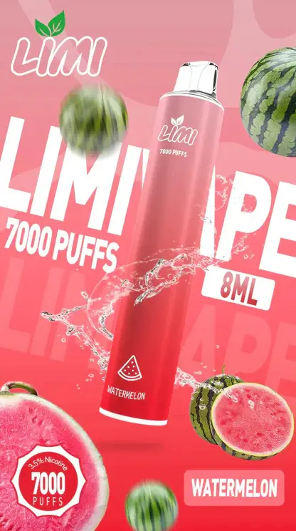 LIMI 7000口 拋棄式電子煙｜3.5% 尼古丁鹽強勁擊喉 冰感水果系列清涼入喉 吸氣發光 LED燈條 650mAh可充電