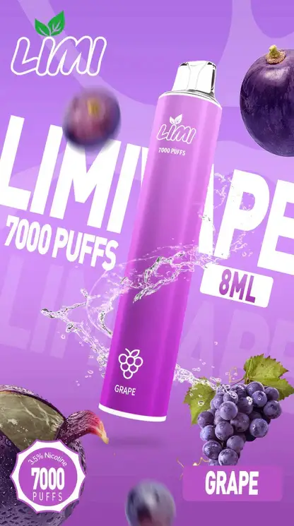 LIMI 7000口 拋棄式電子煙｜3.5% 尼古丁鹽強勁擊喉 冰感水果系列清涼入喉 吸氣發光 LED燈條 650mAh可充電
