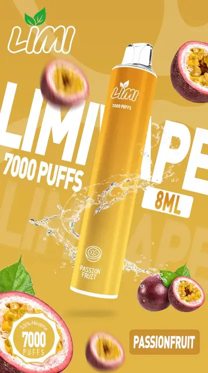 LIMI 7000口 拋棄式電子煙｜3.5% 尼古丁鹽強勁擊喉 冰感水果系列清涼入喉 吸氣發光 LED燈條 650mAh可充電