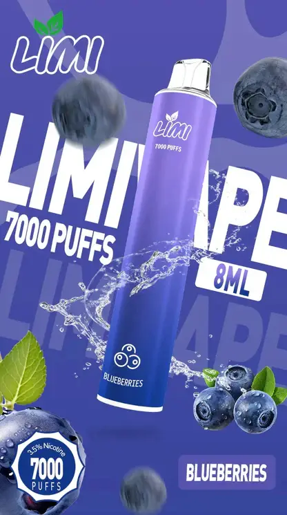 LIMI 7000口 拋棄式電子煙｜3.5% 尼古丁鹽強勁擊喉 冰感水果系列清涼入喉 吸氣發光 LED燈條 650mAh可充電