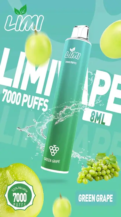 LIMI 7000口 拋棄式電子煙｜3.5% 尼古丁鹽強勁擊喉 冰感水果系列清涼入喉 吸氣發光 LED燈條 650mAh可充電