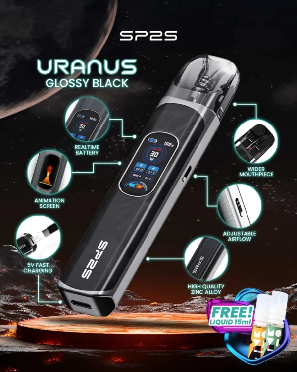 SP2S 天王星 Uranus 開放式注油小煙主機｜最大30W多檔調節爆發輸出 0.96吋液晶屏精準顯示 1000mAh大電量 含0.6Ω/0.8Ω空彈 通用小煙煙油