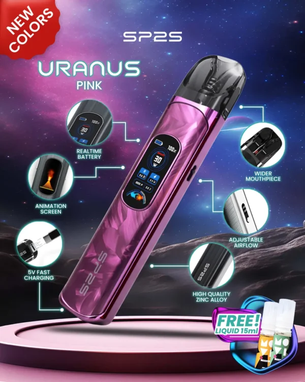 SP2S 天王星 Uranus 開放式注油小煙主機｜最大30W多檔調節爆發輸出 0.96吋液晶屏精準顯示 1000mAh大電量 含0.6Ω/0.8Ω空彈 通用小煙煙油