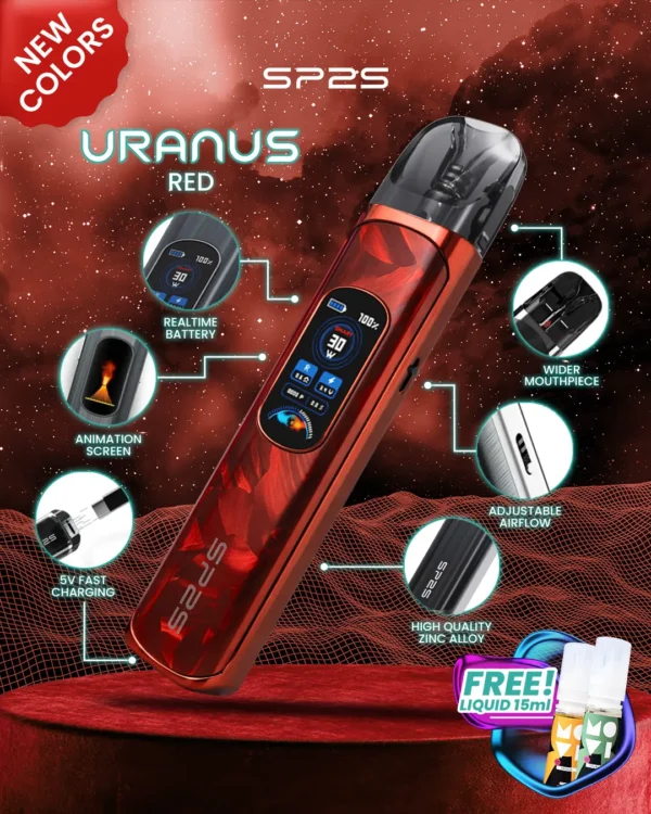 SP2S 天王星 Uranus 開放式注油小煙主機｜最大30W多檔調節爆發輸出 0.96吋液晶屏精準顯示 1000mAh大電量 含0.6Ω/0.8Ω空彈 通用小煙煙油