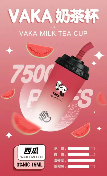 VAKA 奶茶杯 7500口 抛棄式電子煙｜冰感水果奶茶系專屬口味 3%尼古丁鹽順滑擊喉感 15ml 巨量裝x600mAh 可充電續航萌熊貓造型