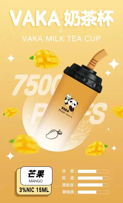 VAKA 奶茶杯 7500口 抛棄式電子煙｜冰感水果奶茶系專屬口味 3%尼古丁鹽順滑擊喉感 15ml 巨量裝x600mAh 可充電續航萌熊貓造型