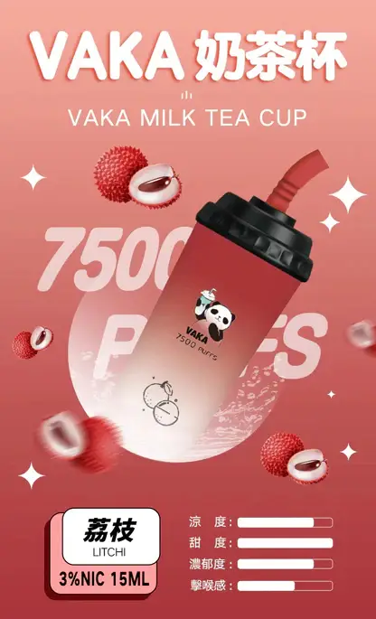 VAKA 奶茶杯 7500口 抛棄式電子煙｜冰感水果奶茶系專屬口味 3%尼古丁鹽順滑擊喉感 15ml 巨量裝x600mAh 可充電續航萌熊貓造型