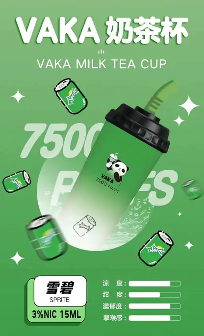 VAKA 奶茶杯 7500口 抛棄式電子煙｜冰感水果奶茶系專屬口味 3%尼古丁鹽順滑擊喉感 15ml 巨量裝x600mAh 可充電續航萌熊貓造型