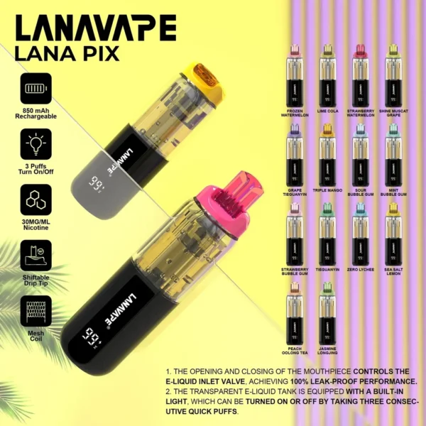 LANA PIX 閃光彈 20000口｜獨家可摺疊吸嘴 15ml儲油 3%尼古丁鹽 850mAh Mesh網芯