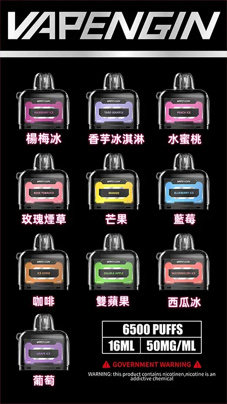 VAPENGIN JUPITER 木星 6500口 拋棄式電子煙｜智能 LED 螢幕電力監控 650mAh 可充電長效續航 Mesh 芯穩定輸出 含主機+煙彈