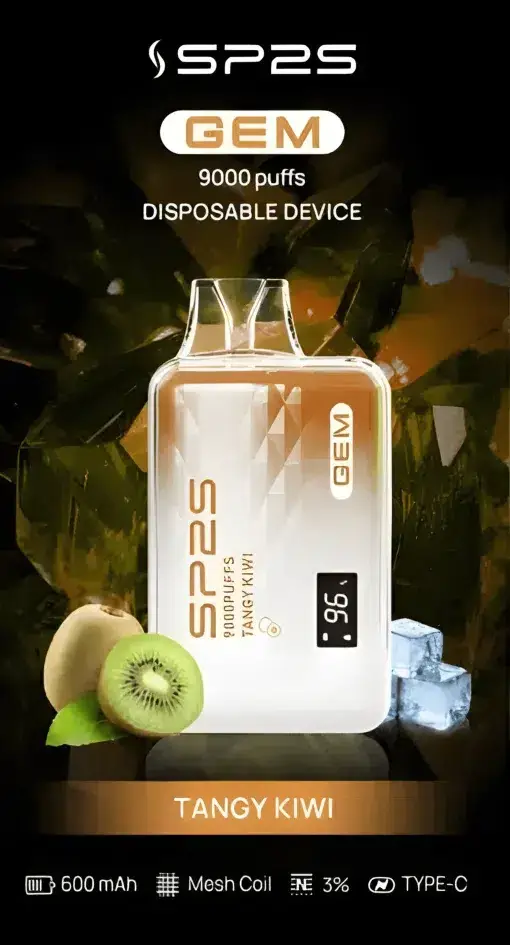 SP2S 思博瑞 GEM 9000口 拋棄式電子煙｜ 600mAh大電量支援快充 智能顯示螢幕 透明水晶質感