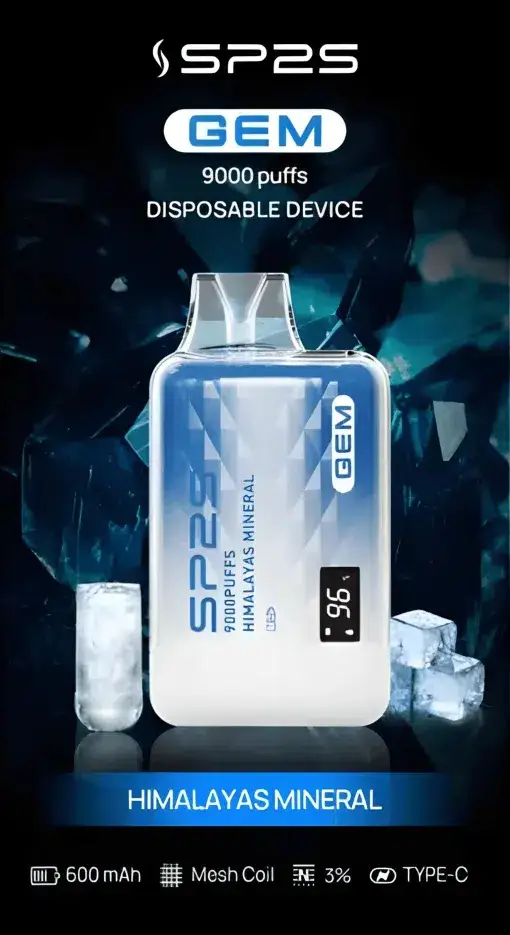 SP2S 思博瑞 GEM 9000口 拋棄式電子煙｜ 600mAh大電量支援快充 智能顯示螢幕 透明水晶質感
