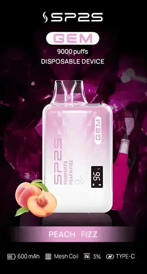 SP2S 思博瑞 GEM 9000口 拋棄式電子煙｜ 600mAh大電量支援快充 智能顯示螢幕 透明水晶質感