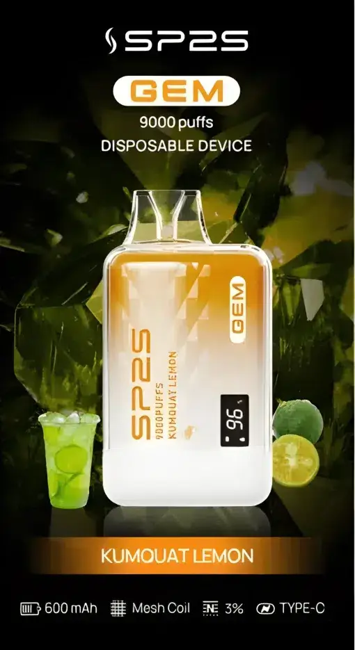 SP2S 思博瑞 GEM 9000口 拋棄式電子煙｜ 600mAh大電量支援快充 智能顯示螢幕 透明水晶質感
