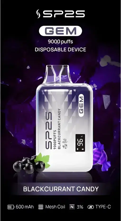SP2S 思博瑞 GEM 9000口 拋棄式電子煙｜ 600mAh大電量支援快充 智能顯示螢幕 透明水晶質感