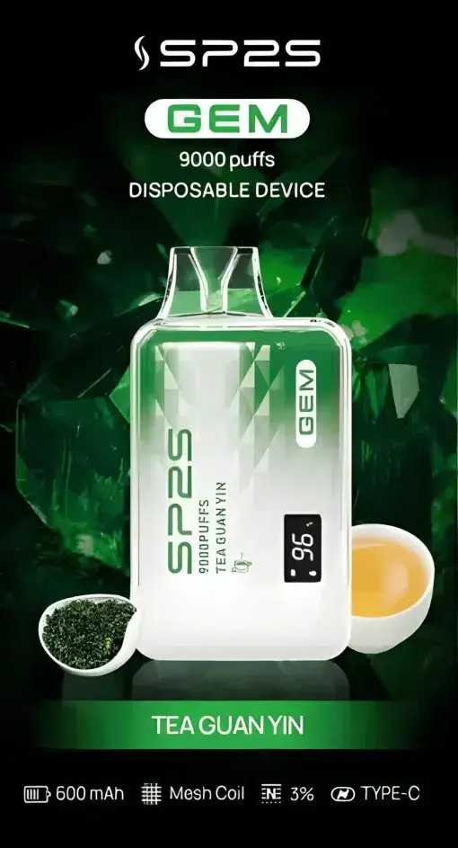 SP2S 思博瑞 GEM 9000口 拋棄式電子煙｜ 600mAh大電量支援快充 智能顯示螢幕 透明水晶質感