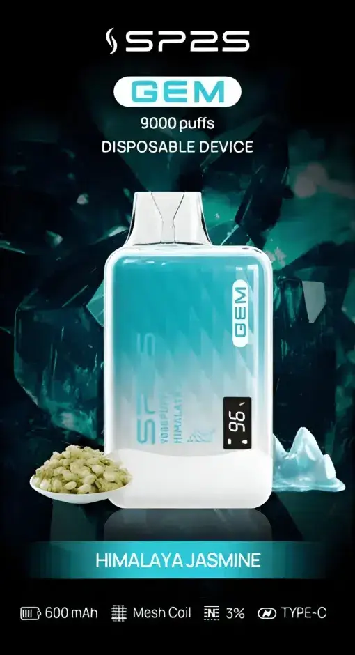 SP2S 思博瑞 GEM 9000口 拋棄式電子煙｜ 600mAh大電量支援快充 智能顯示螢幕 透明水晶質感