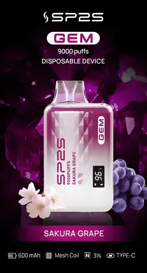 SP2S 思博瑞 GEM 9000口 拋棄式電子煙｜ 600mAh大電量支援快充 智能顯示螢幕 透明水晶質感